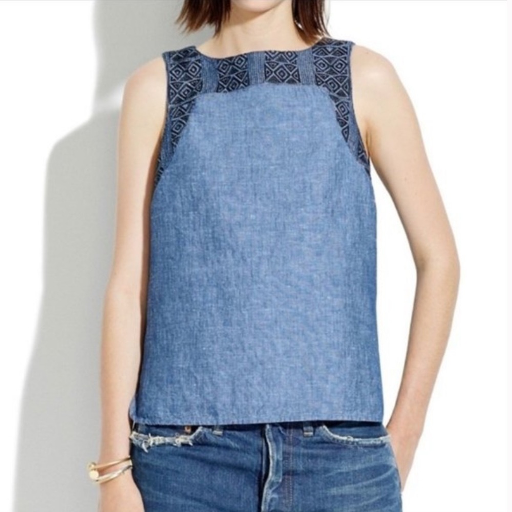 Madewell linen tank with embroidery